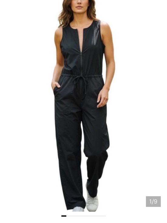 Athleta Pants - Athleta Black Sleeveless Zip-Front Jumpsuit with Drawstring Waist